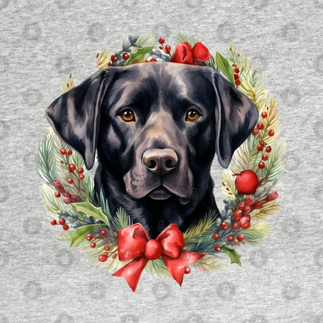 Christmas Black Labrador Retriever Dog Wreath by Chromatic Fusion Studio